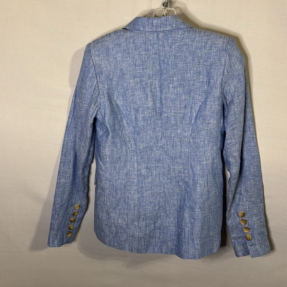 Magaschoni Blazer Women Light Blue Linen Double Breasted Asymmetrical XS - Picture 6 of 7